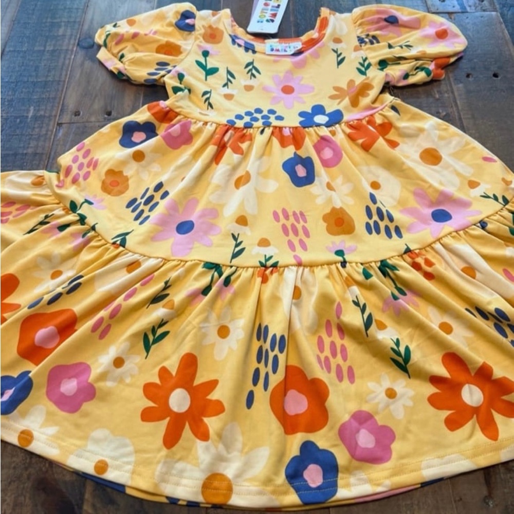Dot Dot Smile size 3/4 or 8/10 Girls yellow floral Tier dress New